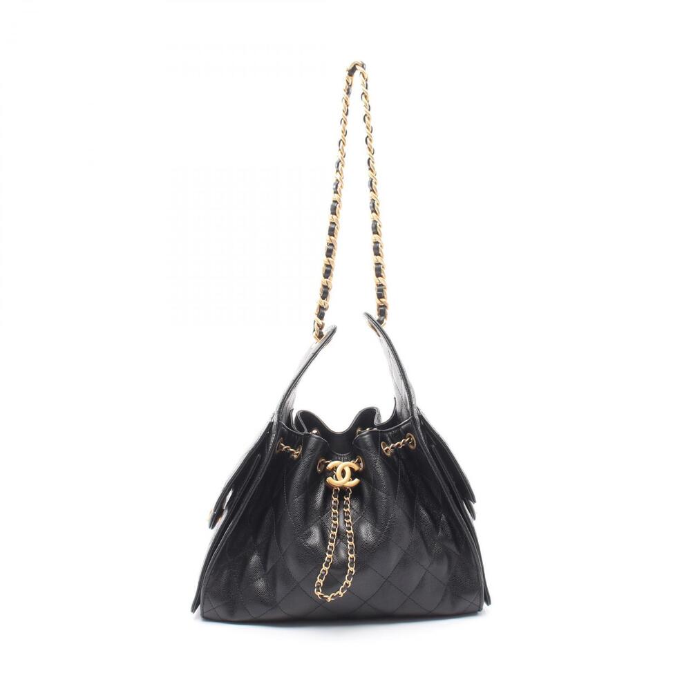 Chanel Shoulder Bag Caviar Leather Grained Calfskin Black